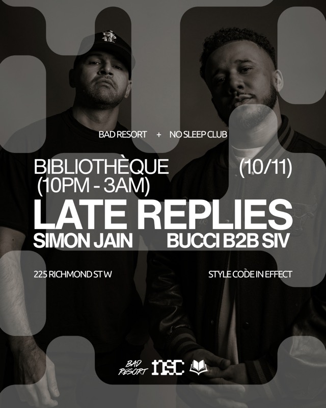 LATE REPLIES @ BIBLIOTHÈQUE flyer